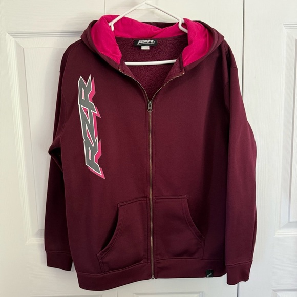 Polaris RZR Burgundy and Pink Zip-Up Hoodie size kids XL L 26” Pit to pit 21” - Picture 1 of 9